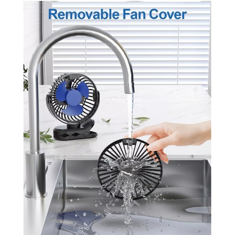 Sweetfull Portable Clip-on Fan 4000mAh Rechargeable LED Display 4 Speeds