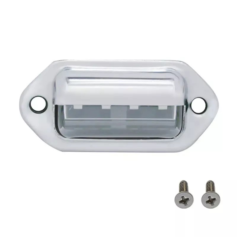 GCC 2.5" Front Rear Rectangular 4 White LED Chrome License