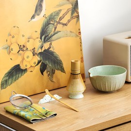 Matcha Whisk Set, Ceramic Matcha Set Includes Matcha Bowl, Matcha Whisk and Holder, Bamboo Scoop, Scoop Rest, Sifter and Tea Towel, 7 Pcs Matcha Kit for Matcha Lovers, Home Kitchen, Christmas Birthday