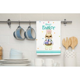 SICOHOME Easter Kitchen Towels for Easter Decor Bunny Dish Towels 16x23 Inch Ultra Absorbent Bar Drying Cloth Flower Hand Towel for Kitchen Bathroom Party Easter Decorations Set of 2