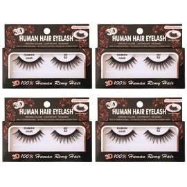 Stardel 3D 100% Human Remy Hair Lashes False Eyelashes Black (4 Pack) (3D-62)