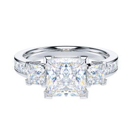 THELANDA Genuine Moissanite Sterling Silver Center 1.5CT Three Stone Style All Princess Cut Side Stones Promise Engagement Ring For Women (6)