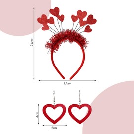 1 Red Headband, 1 Pair Of Heart-Shaped Pendant Earrings, Creative Fashion Jewelry, Simple Headband For Women, Birthday Party Clothing Accessories.