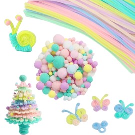 100 Stück Makronen-Farbene Pfeifenreiniger & 130 Stück Pompoms, 230stück DIY Bastelset für Kinder - Weiche Pastellfarben, Kreative Handwerksmaterialien