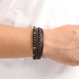 Long tiantian Natural Agate Stone Leather Beaded Bracelet Humanic Bracelets Humanic+ Maxhematie Beaded Bracelets for Men Humanic Bracelets Layered Natural Stone Bracelet Jewelry Gift for Men Women