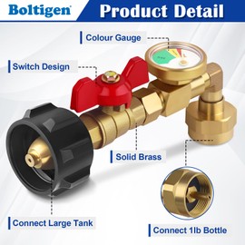 Boltigen Propane Refill Elbow Adapter with Tank Gauge, Upgraded Propane Refill Adapter for 1 lb. Tanks, QCC1 Propane Refill Adapter Gas Grill Cylinder Converter, Fill 1 Pound Bottles from 20 lb Tank