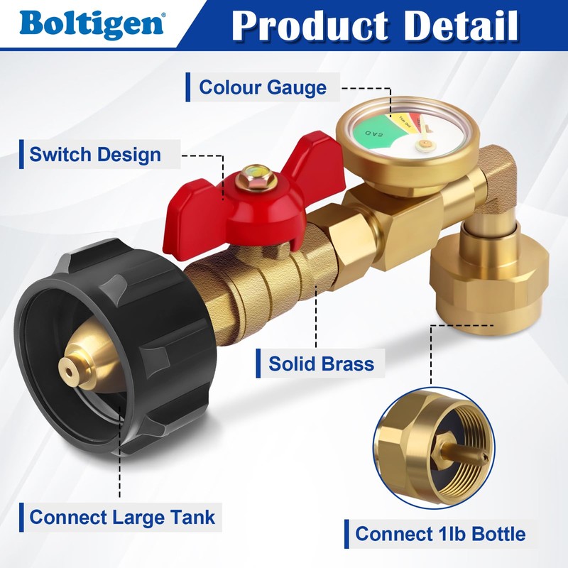 Boltigen Propane Refill Elbow Adapter with Tank Gauge, Upgraded Propane