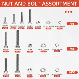 176PCS M6 M8 M10 Nut and Bolt Assortment Sets Heavy Duty, 304 Stainless Steel Hex Head Screw Assortment Kit, Outer Hexagon Machine Screws Bolts/Nuts/Lock Washers/Flat Washers Assortment Set