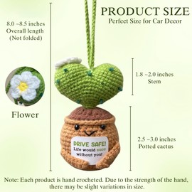 CELSORIX “Life Would SUCC Without You” Crochet Succulent Car Hanging Ornament with 2 Air Freshener Beads – Thank You, Birthday Gifts Emotional Uplifting Décor for Mom, Dad, Friends & Coworkers