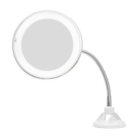 VOCOSTE 10X Magnifying Mirror with Lights, Flexible Gooseneck Tube Makeup Mirror with Suction Cup for Bathroom, Portable Travel and Home Vanity Mirror, White