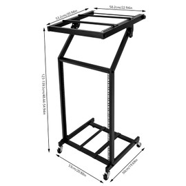 16U DJ Mixer Stand Rack Mount Studio Equipment Rolling Stage Cart with Lockable Wheels for Studio Music Show Party