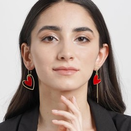 EVER FAITH Mismatched Heart Earrings for Women, Asymmetric Statement Red Heart Drop Dangle Earring Mother's Day Jewelry Gifts
