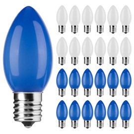 Brightown 25 Pack Blue and Pure White C9 LED Christmas Light Bulbs, Colored Plastic C9 Shatterproof LED Bulbs Replacement for Christmas String Lights, E17 Intermediate Base, Dimmable Holiday Bulbs