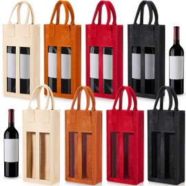 Vincreem 8 Pcs Double Wine Bag with Window Felt Wine Carrier Tote Bag with Handle Wine Travel Bag Wine Tote Bottle Gift Bag for Party Favor Wedding Birthday Christmas Thanksgiving, 4 Colors