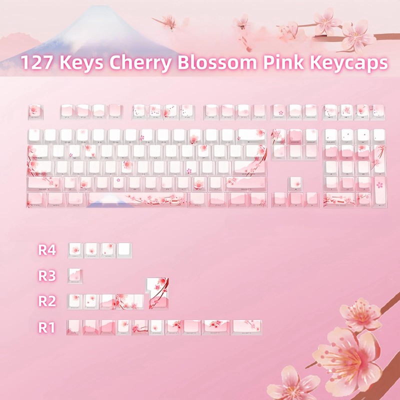 ZMX Cherry Blossom Pink Keycaps,Side Printed Shine Through Keycap PBT