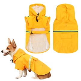 Amexo Dog Raincoat with Reflective Stripes, Waterproof Dog Coat with Hood, Adjustable Rain Jacket with Collar Hole for Small, Medium and Large Dogs (M)