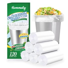 Hommaly Hommaly 2.6 Gallon 120 pcs Small Clear Trash Bags, Strong 2.5 Gallon Garbage Bags, Bathroom Trash Can Bin Liners Unscented, Mini Plastic Bags for Office, Waste Basket Liner, Fit 6-10 Liters, 2-2.6 Gal