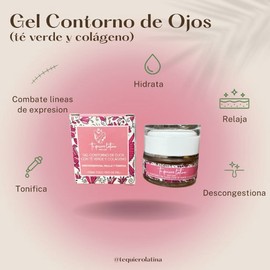 Contorno de ojos en gel con té verde y colágeno | Skin Care | Colageno | Relaja tonifica área ojos | ojeras y bolsas | Todo tipo de piel | 16 gr