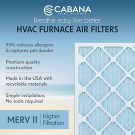Cabana Filters 14x30x1 AC Furnace Air Filter, Merv 11 Capture Unwanted Particles, Pleated Furnace Filter HVAC AC Filters - Made in the USA - 6 Pack