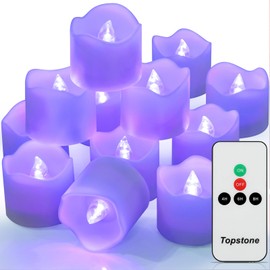 Topstone Flameless Candles with Timer, Remote Controlled LED Tealight, Battery Powered Electric Candles, Fake Candles for Christmas, Wedding, Party Decoration, Purple Light, Set of 12
