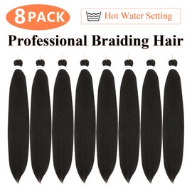 Braiding Hair 24 Inch 8 Packs Braiding Hair Pre Stretched Long Braiding Hair For Twist Or Box Braids Pre Stretched Braiding Hair For Crochet Braids Hot Water Setting Soft Yaki Texture(24Inch,#4)