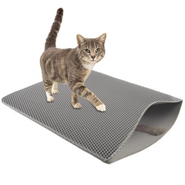 Cat Litter Mat - 30x24-Inch Waterproof Litter Box Mat with Dual-Layer Honeycomb Design for Trapping Litter - Slip-Resistant Cat Mat by PETMAKER (Gray)