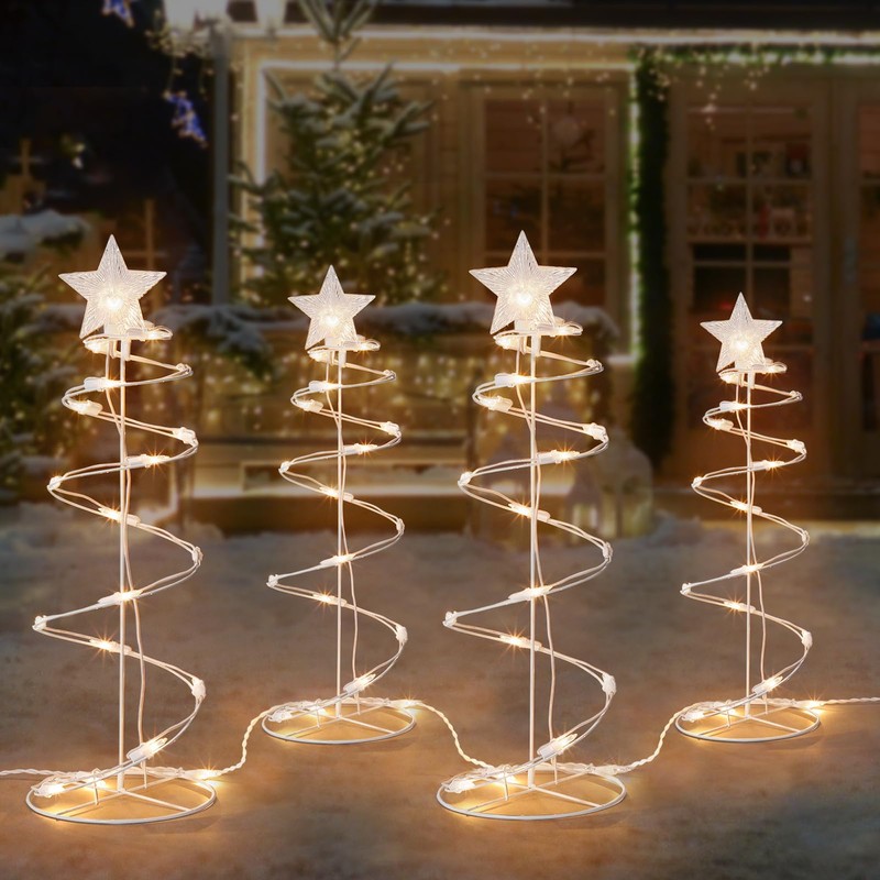 4 Packs Outdoor Spiral Lighted Christmas Trees, Warm White Spiral