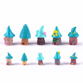 LONCESS 10 Pieces Tree House Miniature Fairy Garden Accessories, Mini Resin Cottage House Fairy Garden Decor, House Ornaments Kit Fairy Garden Supplies for DIY Accessories, Micro Landscape Decoration