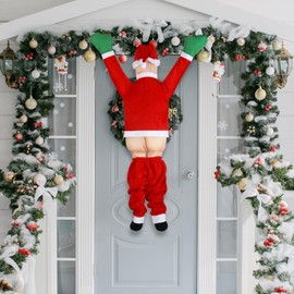 Large Christmas Hanging Santa Claus Outdoor Decoration Climbing Santa Claus with Pants Off Santa Xmas Christmas Ornaments for Outside Roof Gutter Window Balcony Christmas Party Supplies(3.61 ft)