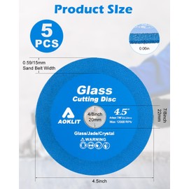 AOKLIT Glass Cutting Disc 4-1/2 Inch for Angle Grinder 7/8" (Model 115/125), 5 Pack Glass Diamond Cutting Blade Disc, Ultra-Thin Sanding Blade Grinding for Tile, Glass, Jade, Crystal, Wine Bottles