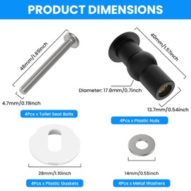 SDTC Tech 6 Pack Toilet Seat Hinge Bolt Screws, Universal Rubber Expansion Seat Cover Screws for Top Mounting Toilet Seat Hinges, 14-16mm Hole