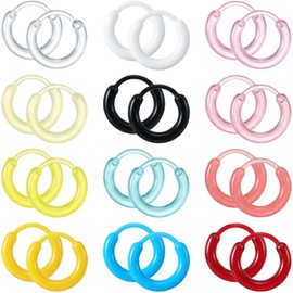 Lekgavd 12 Pairs Cute Plastic Earrings for Sensitive Ears, 14MM Colorful Resin Hoop Earrings, Hypoallergenic Lightweight Small Decorative Ear Jewels for Women for Sports, Daily, Parties- 12 Colors