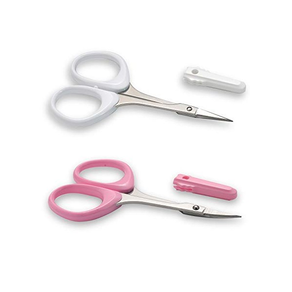 PAFASON Stainless Steel Curved and Straight Eyebrow Grooming Scissor Set with Protective Cover for Trimming Eyelash Eyebrow
