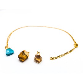 AB India Crafts Zodiac Sign Gift Set 3 Gemstone Pendant with Chain 18 K Gold-Plated in Om Jewellery Bag Protection Energy Happiness, Gemstone, Turquoise