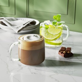 Aquach 20 oz Large Glass Coffee Mugs with Handle Set of 2 - Clear Glass Cups for Latte, Cappuccino, and Tea