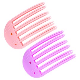 2pcs Wind Shaping Styling Combs for Curly Fluffy Bangs, 6-Tooth Instant Hair Root Lifting Clips Easy High Crown Volume Tools for Women's Natural Voluminous Volumizing Looks(Purple, Pink)