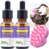 GoldWorld Hair Growth Serum Bundle: 2-Pack with Scalp Massager & Ebook - Infused with Rosemary Oil, Castor Oil, Biotin, and Argan Oil - Nourishing Solution for Dry, Damaged Hair, Ingrown Hair, Regrowth, and Hair Loss Treatment for Women and Men