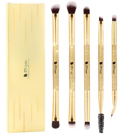 DUcare Juego de brochas de sombra de ojos, brochas de maquillaje de ojos con purpurina dorada profesional, 5 unidades, corrector de viaje, cejas, pestañas, delineadores de ojos