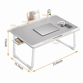 Laptop Desk for Bed, Laptop Bed Tray Table, Foldable Lap Tablet Table with Storage Drawer and Bookstand, Lap Desks Bed Trays for Sofa Couch Floor (Silver)