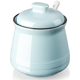 DAYYET DAYYET Sugar Bowl with Lid and Spoon, 12 oz Ceramic Sugar Bowl with Spoon, Sugar Container for Coffee Bar, Sugar Jar Sugar Dispenser Bowl, Turquoise Kitchen Decor and Accessories