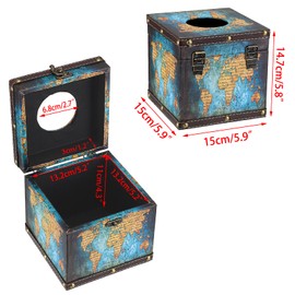 BTSKY Wooden + PU Retro Household Office Cube Square Tissue Holder Box Cover Napkin Holder, Elegant and Stylish Home Decoration (Blue Map)
