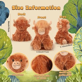 Blueweenly 12 Pcs Highland Cow Stuffed Animal Toy 6 Inch Brown Stuffed Highland Cow Plush Realistic Cattle Plushie Doll Gifts for Stress Relief Kids Boys Girls Presents Birthday Party Favors
