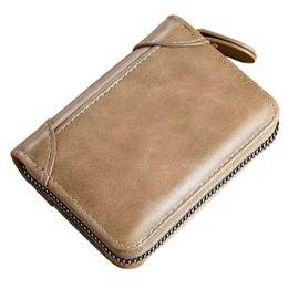 Card Holder, Small Accordion Stainless Steel Zipper Card Case Holder Card Organizer Case for Women Men (Light Yellow)