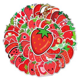 Pack of 50 Strawberry Stickers, Car, Laptop, Phone, Guitar, Skateboard, Motorcycle, Bicycle, Strawberry Stickers Set, Vinyl Waterproof Aesthetic Stickers for Teenagers, Children,