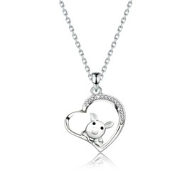 BNQL Friend not Food Pig Necklace Pig Heart Pendant Necklace Pig Lover Gift (silver)
