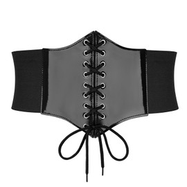 WERFORU Women Corset Elastic Belt Wide Retro Lace-up Tied Costume Waspie Waist Belt for Ladies，Black，Suit Waist Size 32"-35"