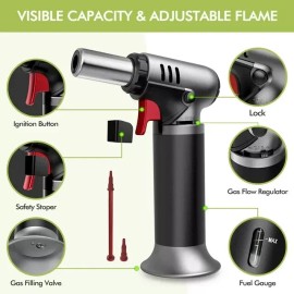 Homitt Kitchen Butane Torch Lighter, Culinary Blow Torch Refillable for Desserts, BBQ
