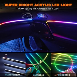 Jushope Interior Car LED Strip Lights, Acrylic LED Lights for Car with Dynamic Dreamcolor Chasing, Ambient Lighting Kits Music Sync Wireless APP and RF Remote Control (2 * 29.5'')