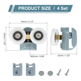 uxcell 25 mm Shower Door Rollers, Double Shower Door Runners Wheels Pulleys Guides Plastic Top Wheels with Anti-Collision Block & Screws for Glass Doors 4-6mm Grey 4 Pcs