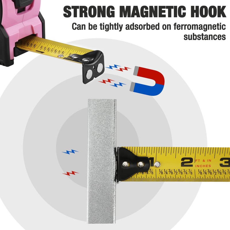WORKPRO 16FT Pink Tape Measure, 1/8 Fractions Easy Read Measuring